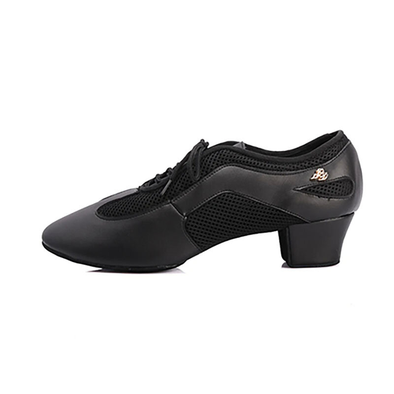 Женские Обучающие танцевальные туфли AM2 на низком каблуке, Женская тренировочная обувь из натуральной кожи, эластичная сетчатая ткань, танцевальные туфли