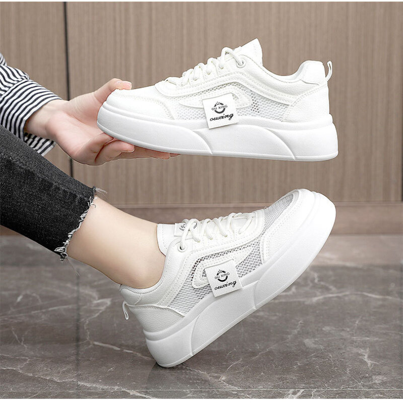 2024 Summer Lightweight Mesh White Shoes Thick-soled Walking Casual Sports Shoes Increased Breathable Jogging Sports Shoes