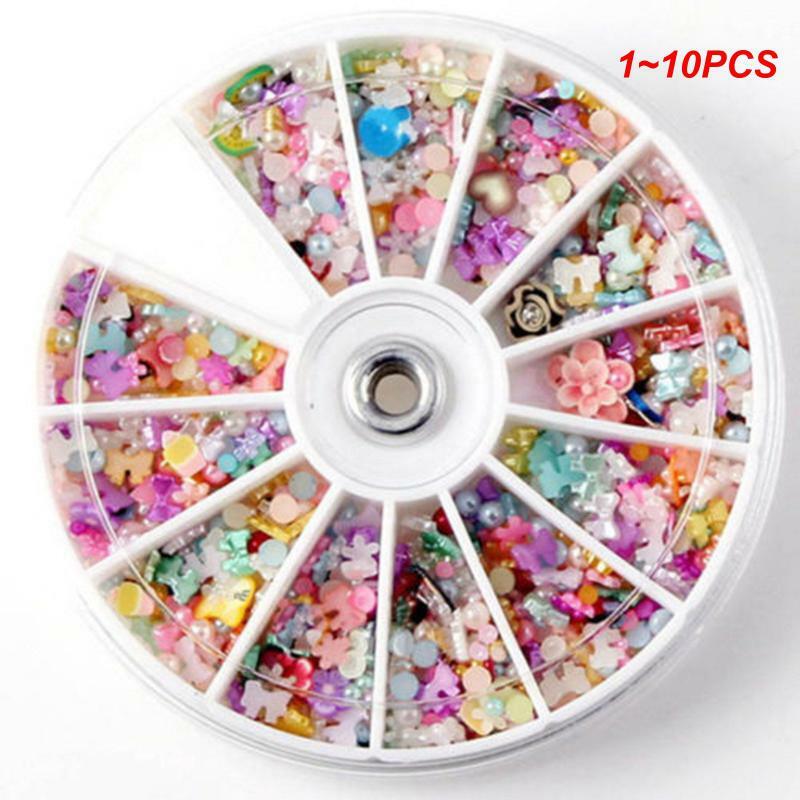 1 ~ 10 buah campuran 3D seni kuku dekorasi Tips Glitters Bunga Bintang Hati Rhinestones pemotong alat kuku manikur + roda gratis pengiriman