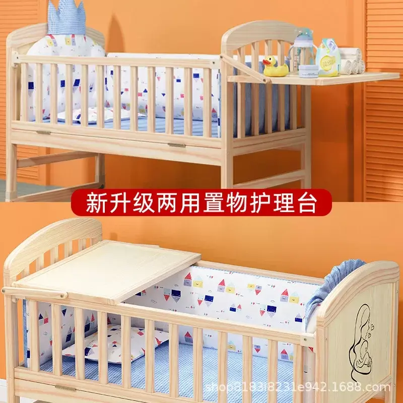 子供用多機能無垢材ベビーベッド、ベビーベビーベッド、新生児用ベッド、大型スプライスベッド