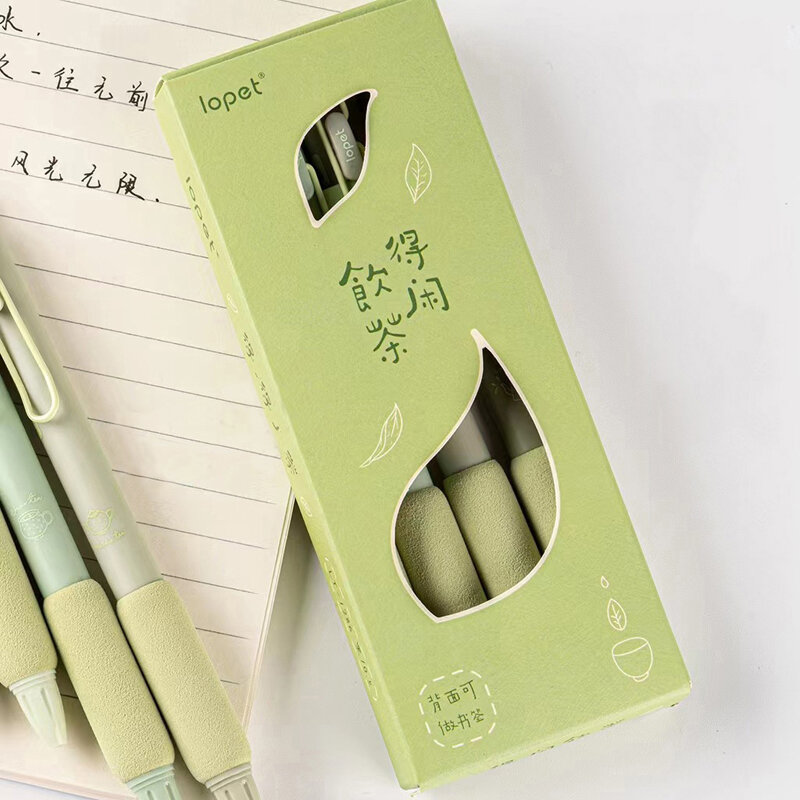Stylo gel série verte pour étudiants, stylo d'écriture doux au toucher, recharge noire, stylo de bureau, fournitures scolaires, nouveau, 0.5mm, 4 pièces par paquet