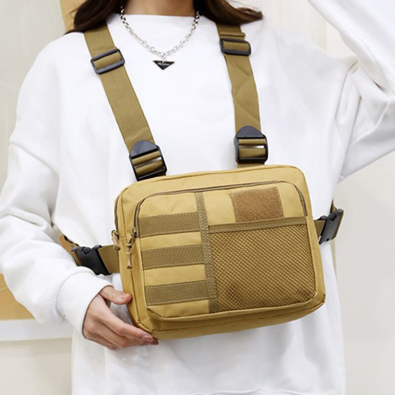 Unisex Streetwear Vest Chest Rig Bag Nylon Cloth Waistcoat Hip Hop Pouching Bag Functional Tactical Belt Bag Waist Packs