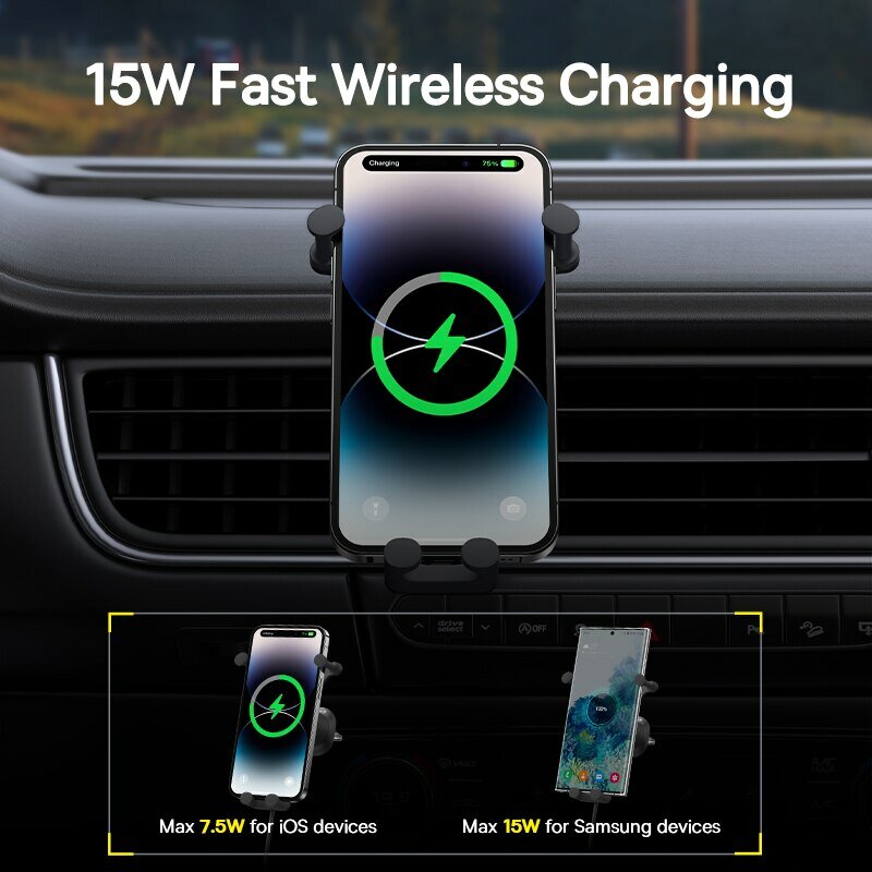 Baseus-Suporte do telefone do carro, carregador sem fio, carregador de carro, ventilação de ar, carregamento rápido, suporte Xiaomi, Huawei, iPhone 12, 13, 14