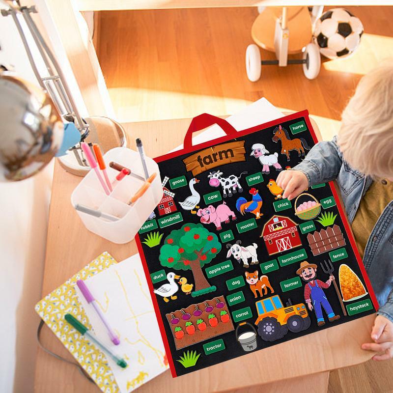 Składana tablica filcowa ustawiona na rodzina zwierząt insektów hodowlanych Montessori interaktywne przedszkolne zabawki dla malucha wczesnej nauki dla dziecka