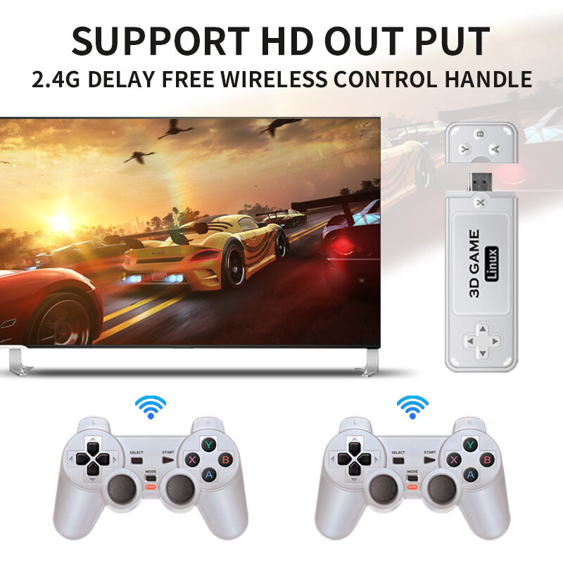 Powkiddy Y6 2.4G Wireless Game Tv Stick Retro PS1 Family 4K HD Portable Video Game Console Support Multiplayer 10000 Games