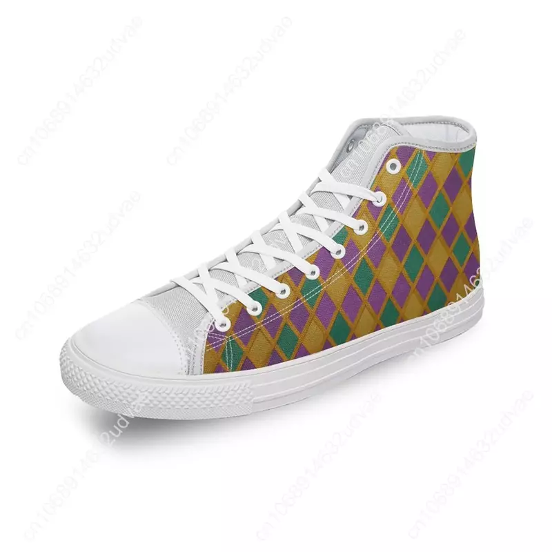 Sapatos de lona alta padrão Mardi Gras para homens e mulheres, sapatilhas casuais femininas, moda de luxo DIY, estampa 3D