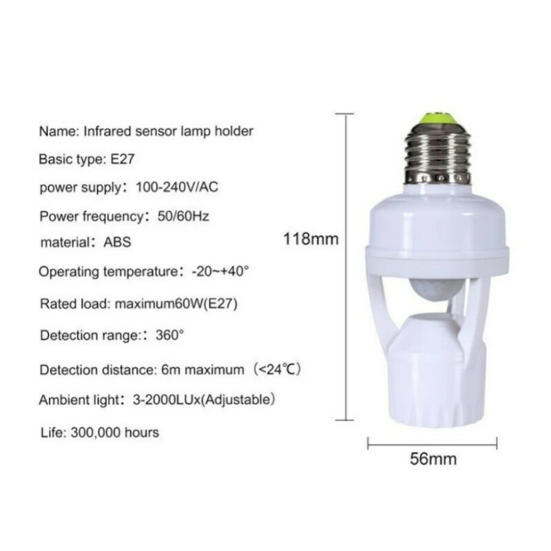 YzzKoo-Sensor de movimiento de inducción humana PIR de 360 grados, lámpara LED de noche, Base de enchufe E27, CA 85V-265V, tiempo de retardo, interruptor ajustable