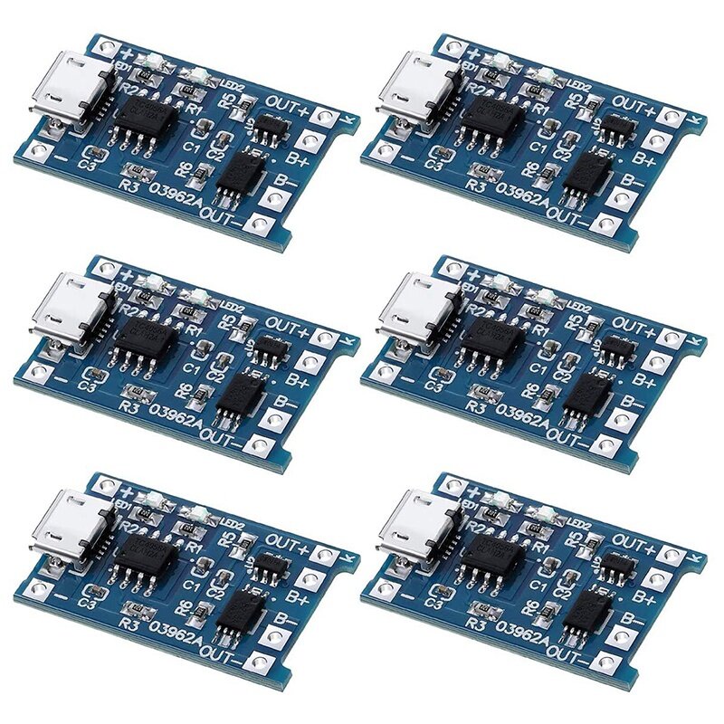6PCS for TP4056 Charging Module with Battery Protection 18650 BMS 5V -USB 1A Charge Board for 18650