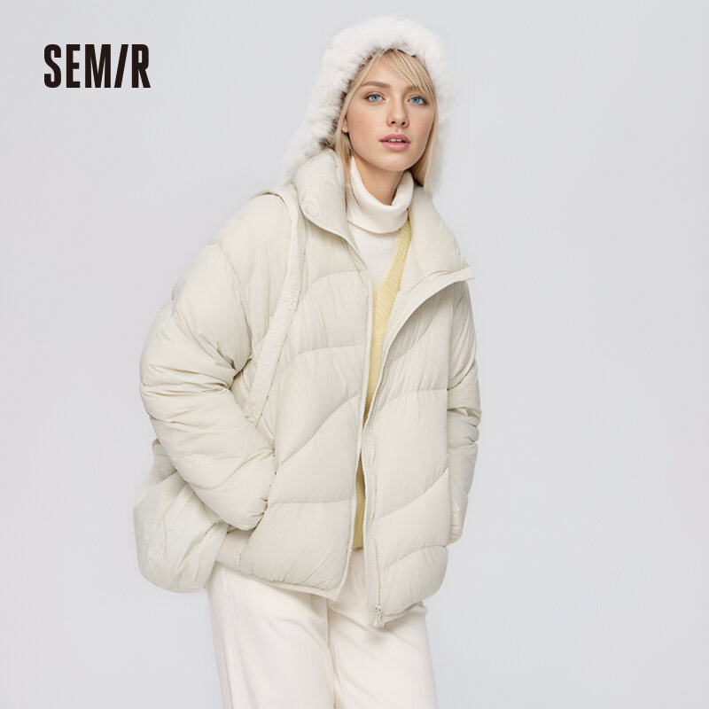 여성용 세미 다운 재킷, 루즈한 스탠드업 칼라 코트, 올 매치, 단색 디자인 감각, 2022 겨울 신상