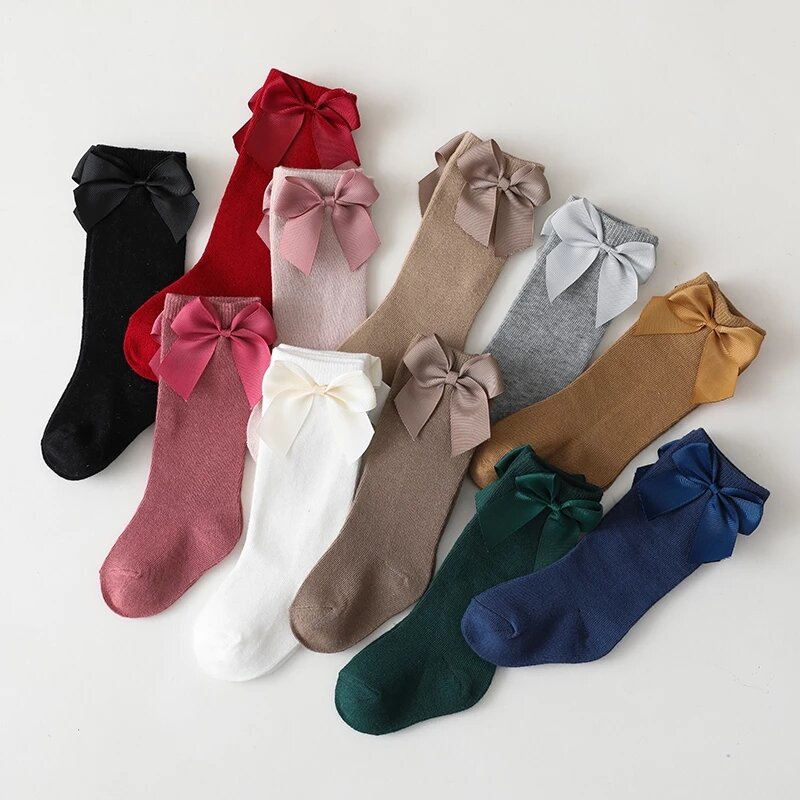 Детские носки для девочек, детские дышащие хлопковые сетчатые носки в испанском стиле с бантом для новорожденных