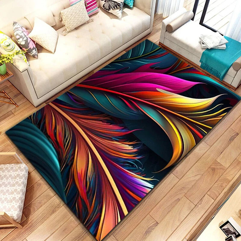 Colorful Feather Carpet Non Slip Area Rug for Living Room Playroom Bathroom Decor Home Entrance Doormat Soft Indoor Floor Mat
