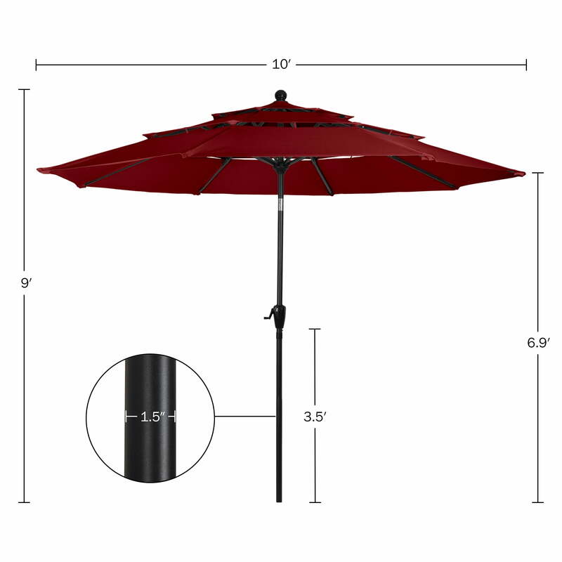 مظلة فناء مع زر ضغط وإمالة ، 3 طبقات ظلة ، من السهل فتح كرنك ، مظلة في الهواء الطلق لسطح السفينة ، ساحة ، بركة ، 10 قدم