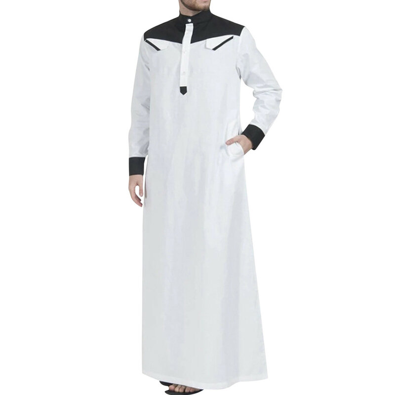 Muslim Fashion Jubba Thobe Traditional Muslim Clothing Contrast Color Muslim Robe Middle East Jubba Thobe Men Robe Long Sleeves