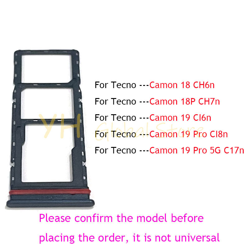 Cartão Sim Slot Tray Holder, Peças de reparação para Tecno Camon 18, 18P, 19 Pro, CH6, CH7, CI6n, CI7n, CI8n