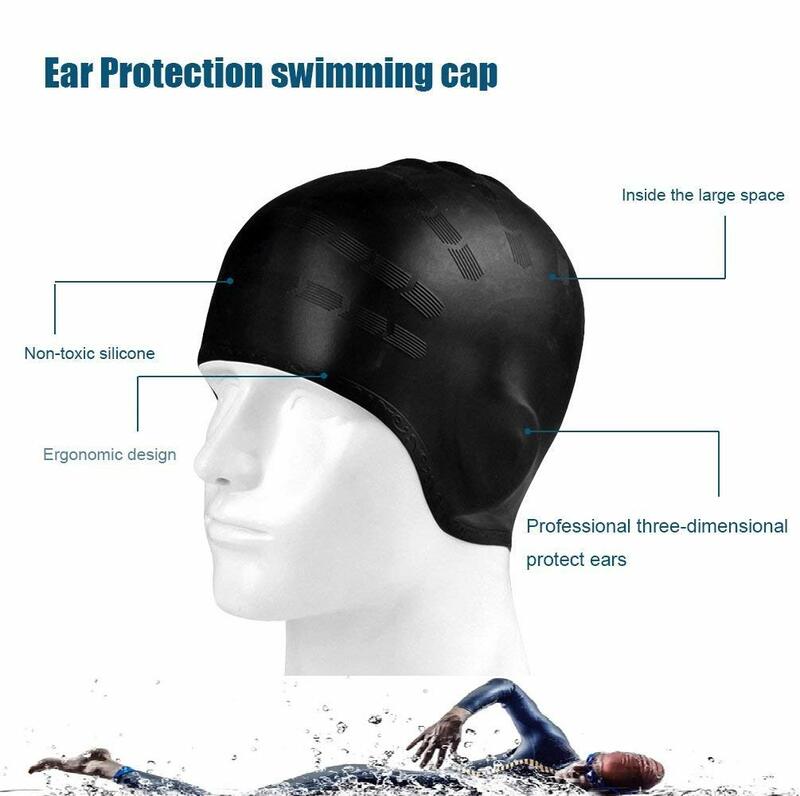 Topi renang silikon tahan air, untuk pria wanita, anak-anak dan dewasa, topi kolam rambut panjang dengan penutup telinga, peralatan selam pelindung