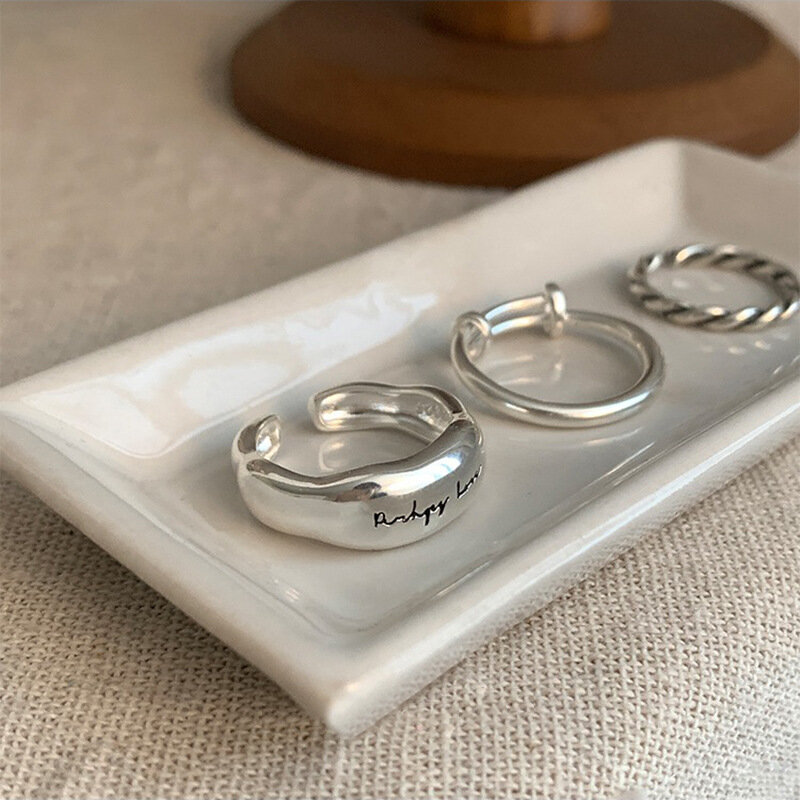 925 srebrne proste Retro litery pierścionki dla kobiet geometryczna moda smiple'a otwarta ręcznie robiona biżuteria na przyjęcie dla alergików