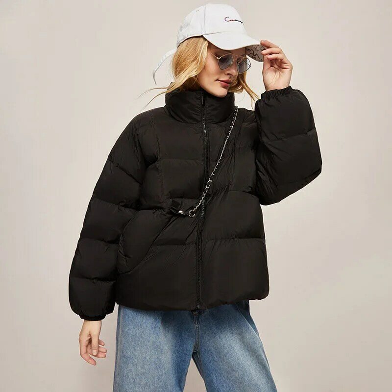 女性のためのシンプルな金属チェーン付きジャケット,大きい,短い,冬,大きい,女の子,長い,冷たい抵抗,耐久性,白いダックブレッドコート