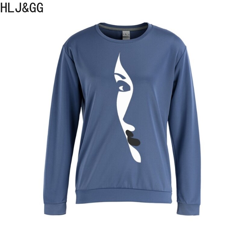 HLJ & GG moda uliczna damska z okrągłym dekoltem z długim rękawem luźny sweter damski nadruk dopasowane topy jesienne damskie sportowe ubrania