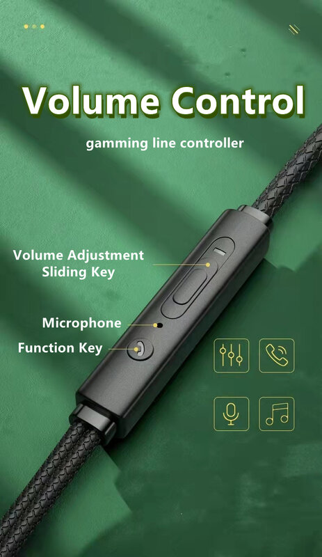 L 잭 마그네틱 게이머 유선 이어폰, 게이밍 그린 메탈 하이파이 베이스 스테레오, 3.5mm 타입 C 이어버드, 전화 컴퓨터 마이크 헤드폰