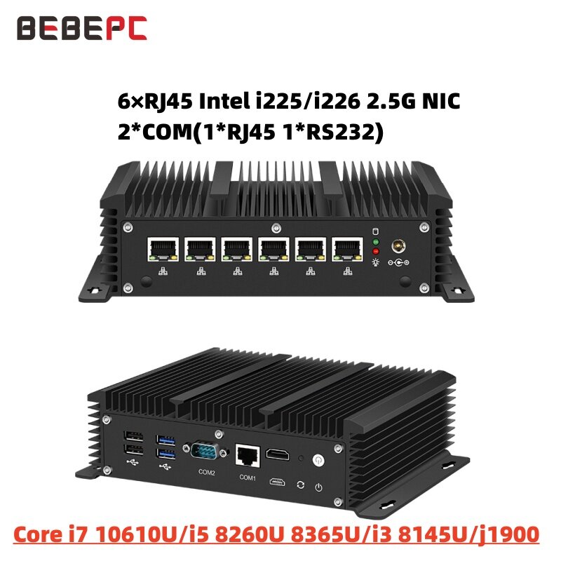 Bebepc router lüfter los intel i7 10610u i5 8365u 8260u j1900 6lan gigabit ethernet gateway 4g lte firewall vpn mini pc desktops
