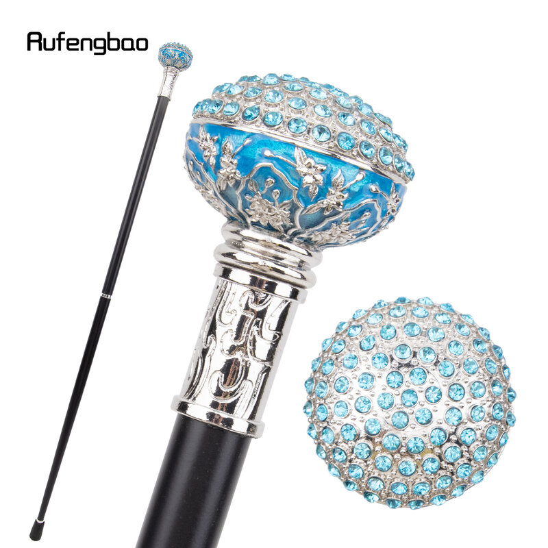 Tongkat berjalan bola berlian buatan, tongkat Cosplay dekorasi modis 92cm biru putih berlian buatan
