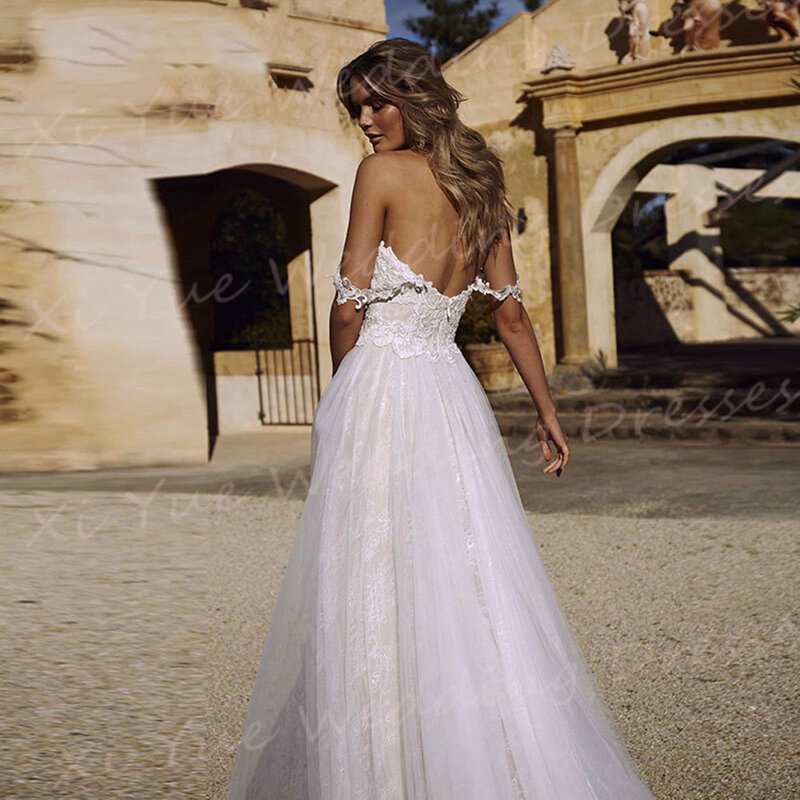 2024 Charming A Line Women's Wedding Dresses Romantic Vintage Appliques Lace Bride Gowns Detachable Straps Vestidos De Novias