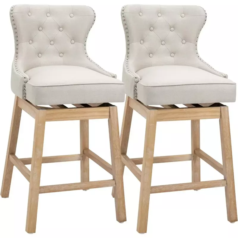 Stołki barowe zestaw 2, tabory barowe z tkaniny tapicerowanej wysokość, 180 ° obrotowe grot-wykończenia krzesła, guma drewno nogi, krzesło barowe