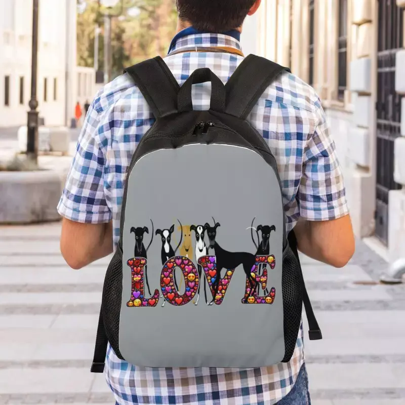 男の子と女の子のための3Dプリントの愛の傷のバックパック、灰色のハインドの絵の犬、大学の学校の旅行バッグ、ブックバッグ、15インチのラップトップ