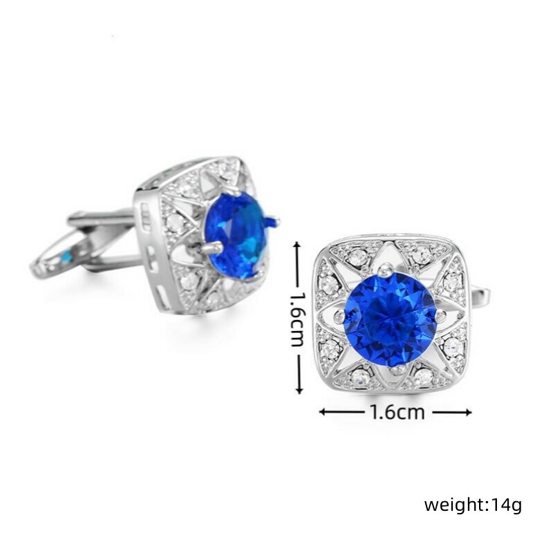 Manset kemeja Perancis kualitas tinggi, hadiah perhiasan setelan pria logam tembaga kancing kristal biru berongga mewah