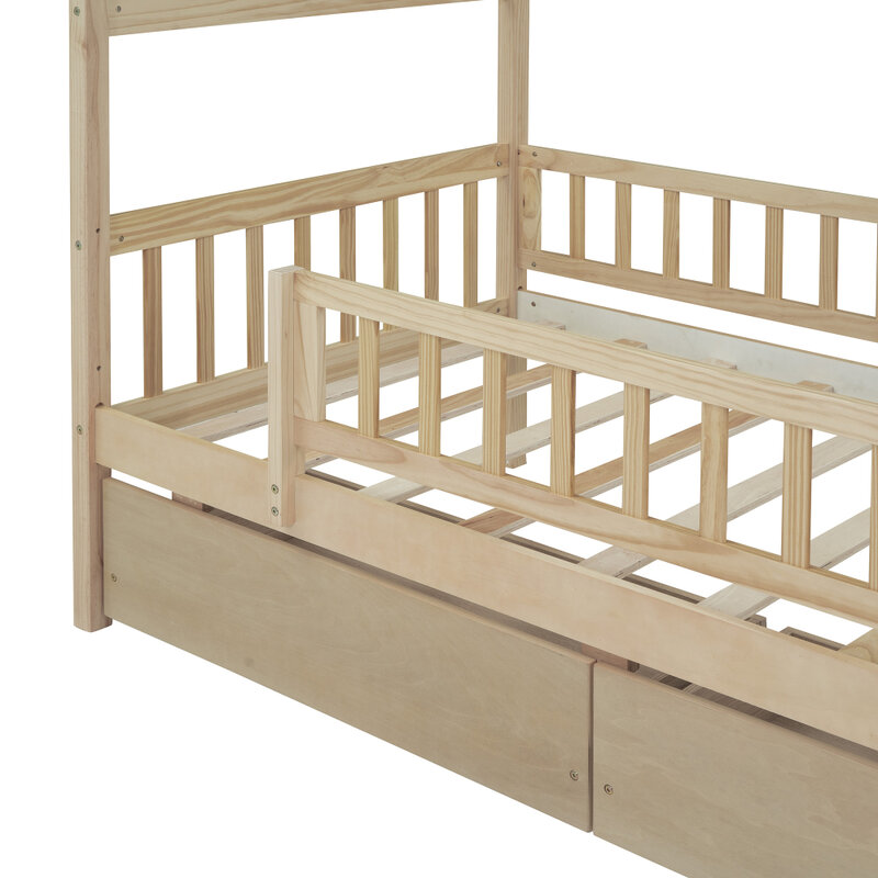 Двухспальная деревянная кровать с двумя ящиками