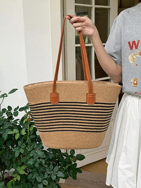 Cgcbag casual lage Kapazität Stroh Einkaufstasche für Frauen 2024 neue Webart Strand Umhängetasche einfache Mode Luxusmarke Handtaschen