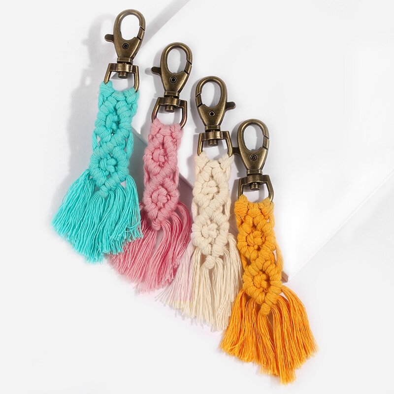 Mini Macrame Keychains Kits Boho Macrame Keychains With Tassels Handmade For Car Key Purse Phone Wallet Wedding Gift