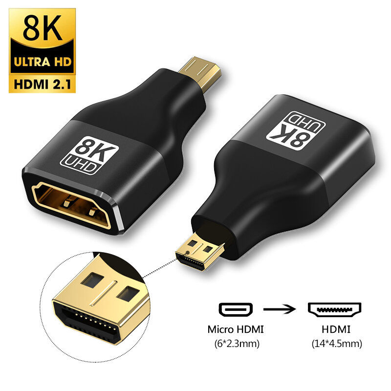 หัวแปลงสัญญาณ HDMI ไมโคร8K 60Hz 4K 120Hz ตัวแปลงสัญญาณ Mini HDMI ตัวผู้เป็น HDMI 2.1ตัวเมียสำหรับ Sony Projector ขนาดเล็กสำหรับกล้อง HDMI