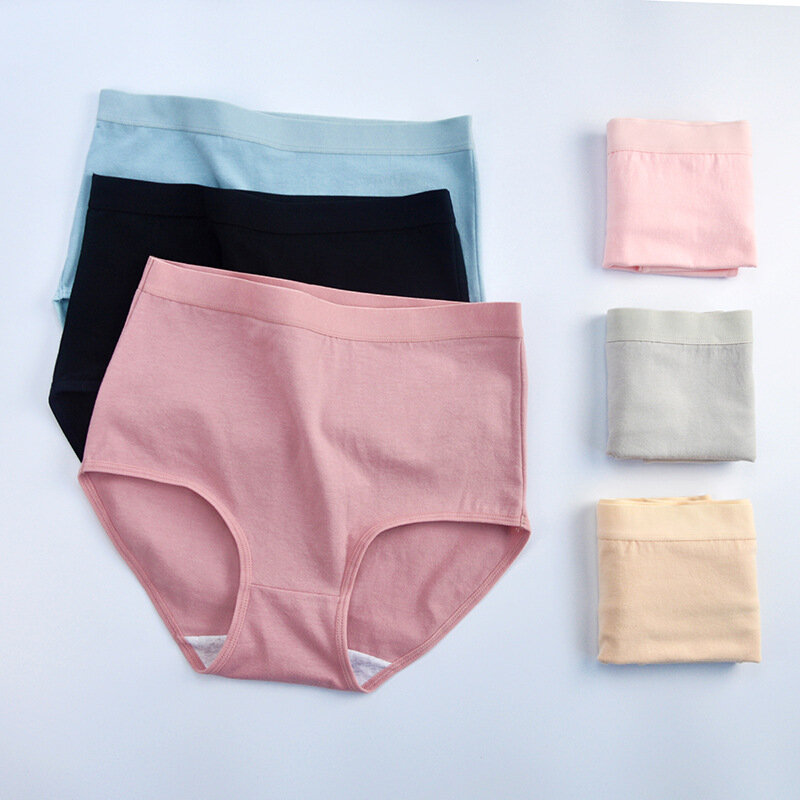 2Pcs Plus Size Cotton Panties for Woman Breathable High Waist Briefs Comfortable Solid Color Underwear Soft Underpants M-XXXL