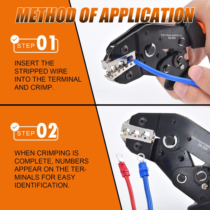 SN-02C Hand Crimping Tool 0.25-2.5mm² Adjustable Ratchat Crimper Plier 280pcs Cable Lugs Assortment Kit Insulated Wire Crimp Set