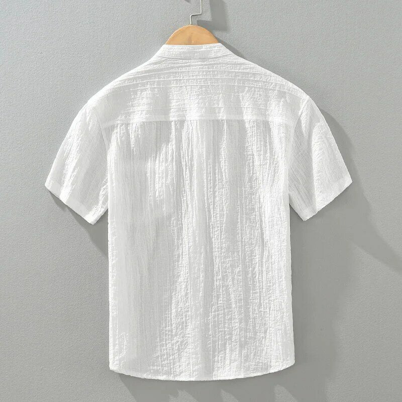 Lyocell-camisas masculinas de manga curta com gola alta, camisas soltas casuais, plus size, verão, novidade, 2024