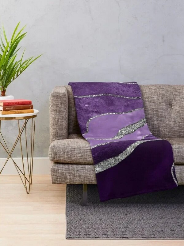 Couverture simple à paillettes argentées pour bébé, agate marbrée violette, glam #1, fausses paillettes, décor # art, glouton