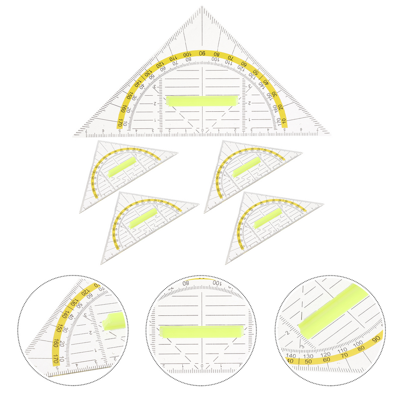 Conjunto de réguas plásticas para desenho, medição geométrica, triângulo, conjunto de 5 peças