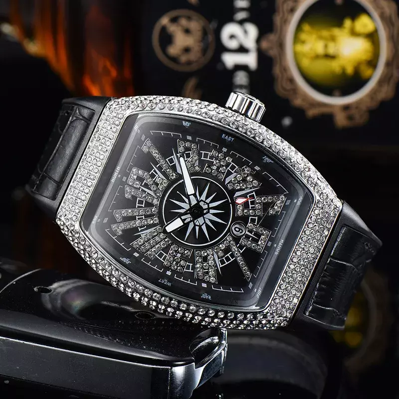Heißer Verkauf Männer Mode Luxus uhr Diamant vereist wasserdichte Quarz Armbanduhr blau Silikon band Party Freizeit kleid Uhren