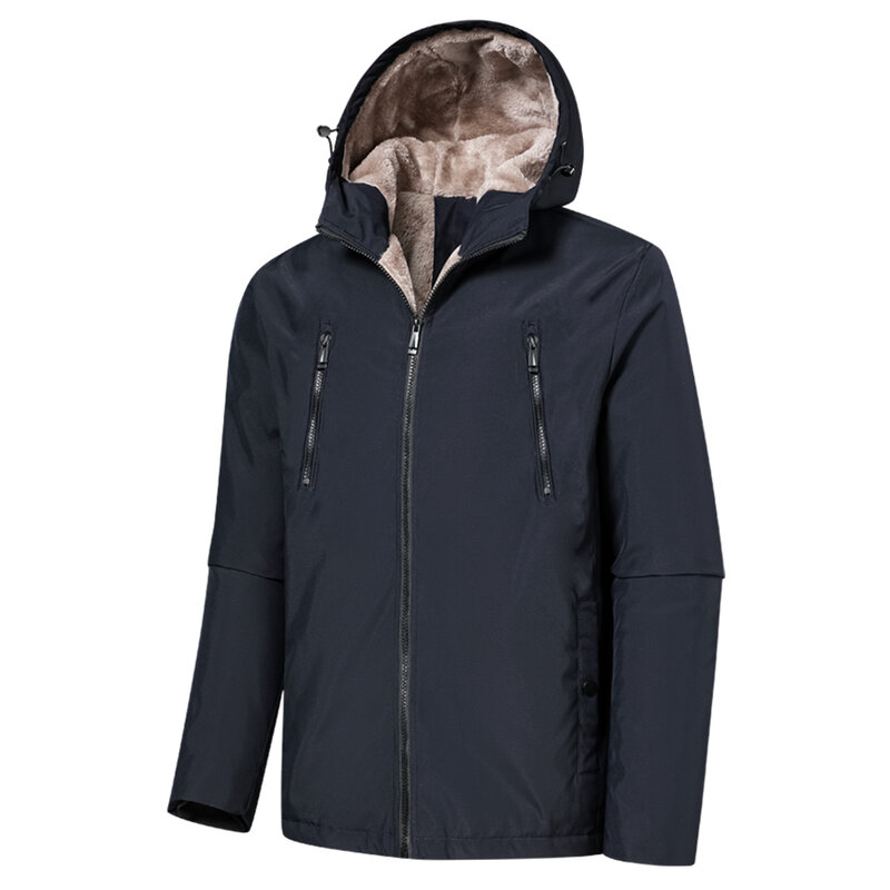 Мужская Повседневная теплая куртка с капюшоном, черная Водонепроницаемая парка с карманами, на флисе, в деловом стиле, верхняя одежда для осени и зимы,
