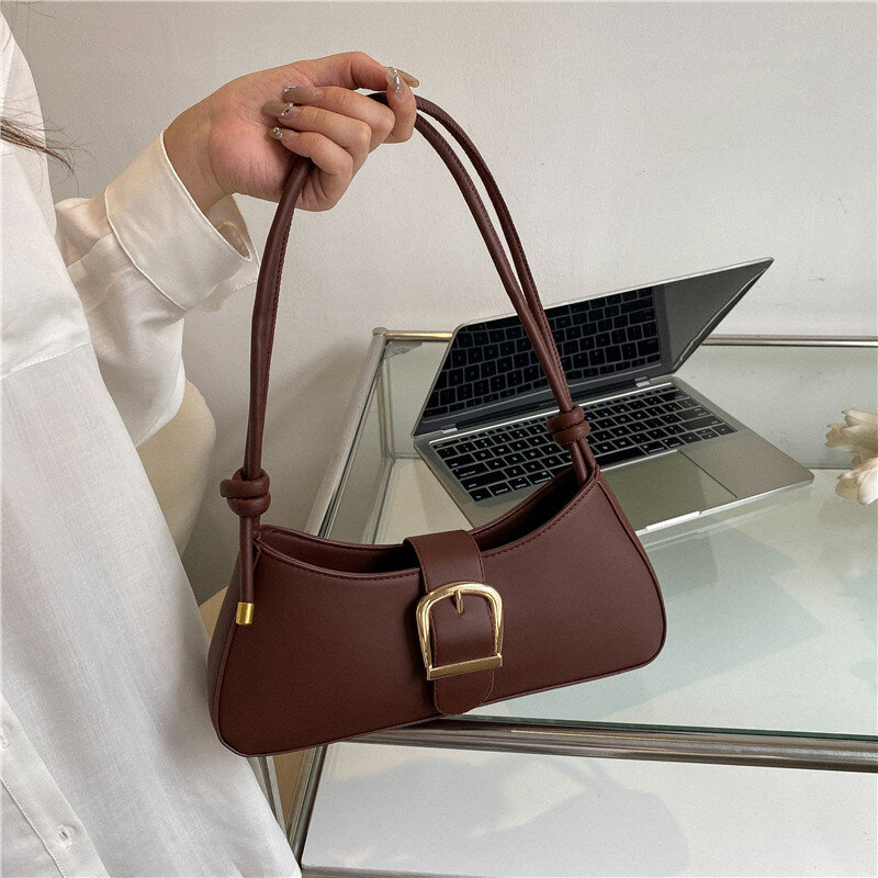 Tas bahu kulit PU bertekstur untuk wanita, tas selempang serbaguna populer baru musim panas 2024, tas tangan kerja sederhana untuk wanita