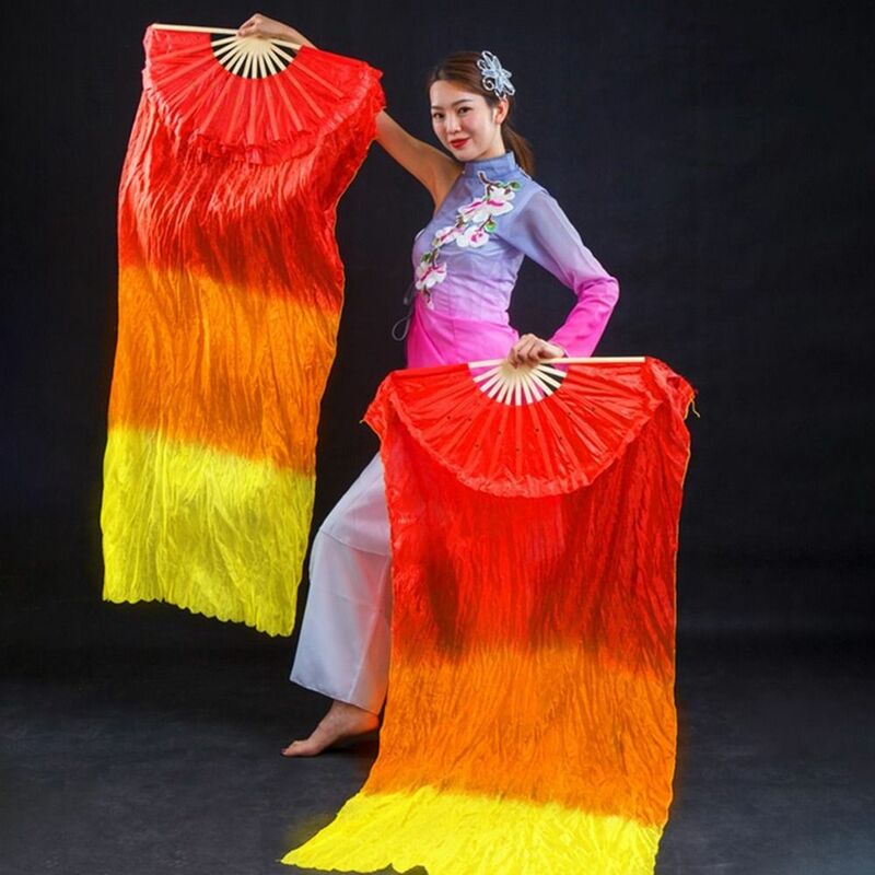 Kipas tari perut 100/150/180cm untuk anak Wanita latihan penari warna gradien panjang sutra imitasi penggemar sutra Rayon penjualan laris