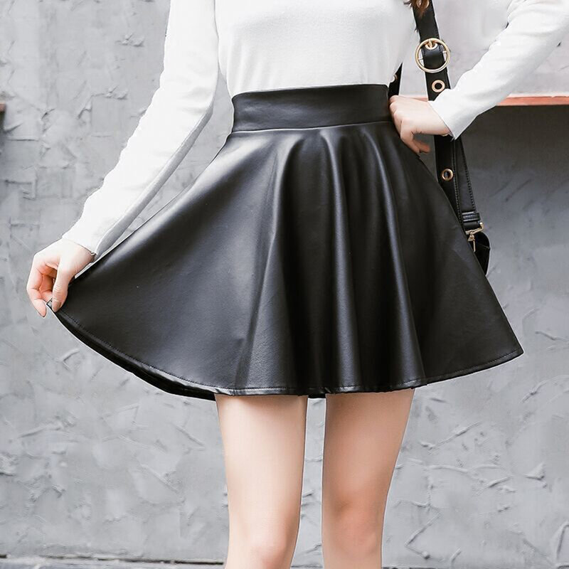 Women Clothing A-Line Skirts Clubwear Cosplay Costume Dance Performance Elastic Waist Faux Leather Flared Skirt