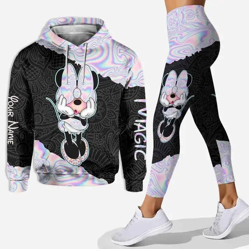 Nowa myszka Minnie 3D bluza damska z kapturem zestaw Mickey joga spodnie dresowe damskie Disney Yoga bluza z kapturem legginsy moda dres