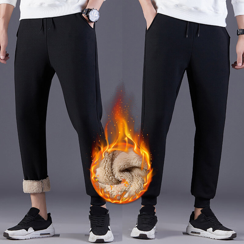 Męskie zimowe ciepłe kalesony elastyczne spodnie ze średnim stanem Casual termiczne sportowe spodnie z kieszeniami aksamitne grube wełniane leginsy