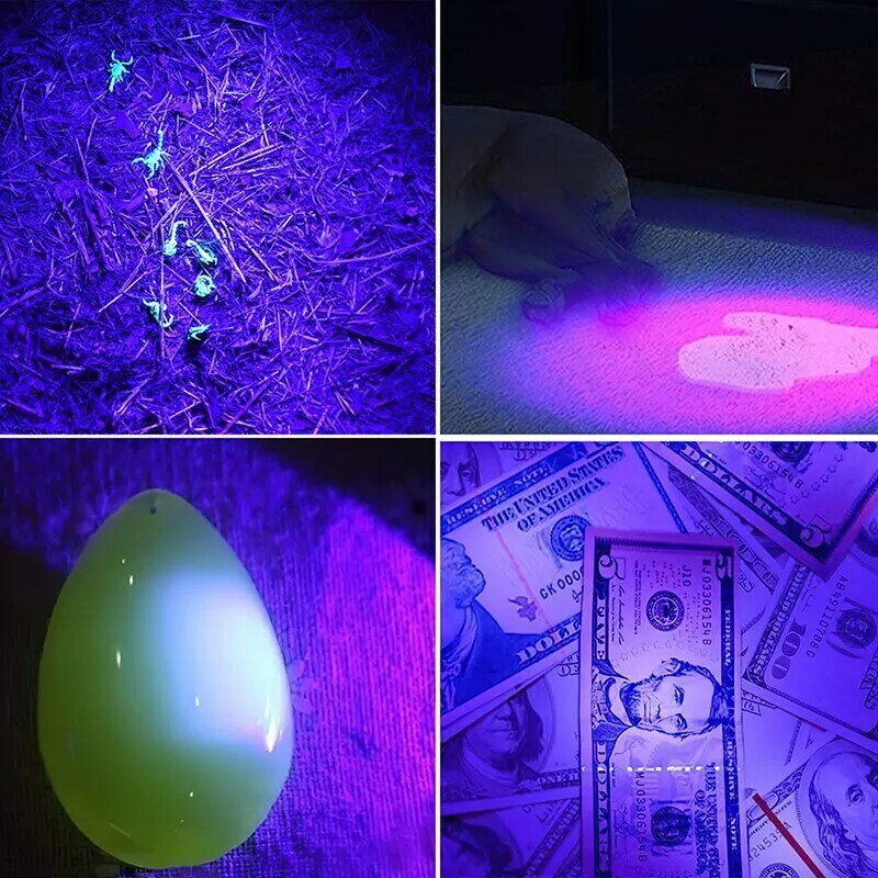 Linterna LED UV portátil, luz negra, longitud de onda de 395nm, luz violeta, escorpión de orina para mascotas, linterna detectora de higiene femenina