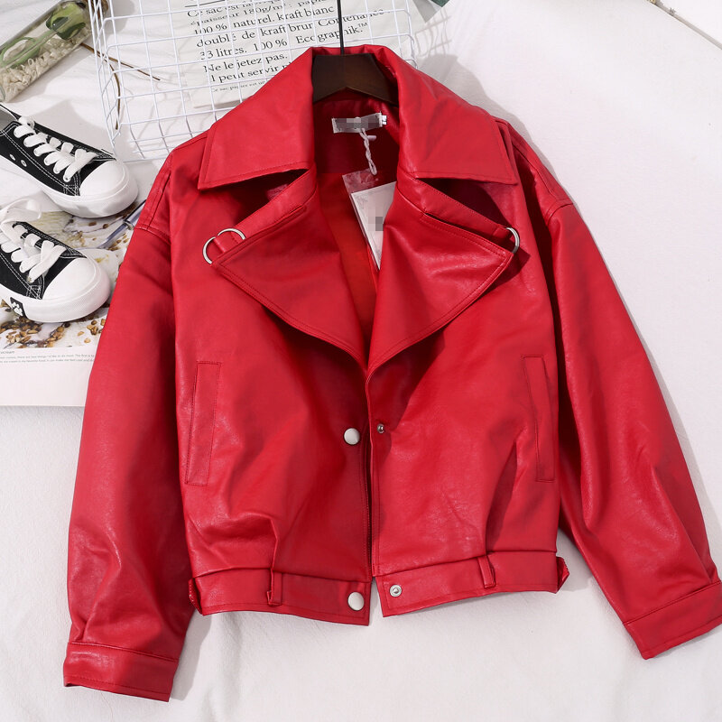 Moto autunno donna Pu 2023 Faux New giacca in morbida pelle moto nero Punk rosso soprabito femminile giacca corta allentata