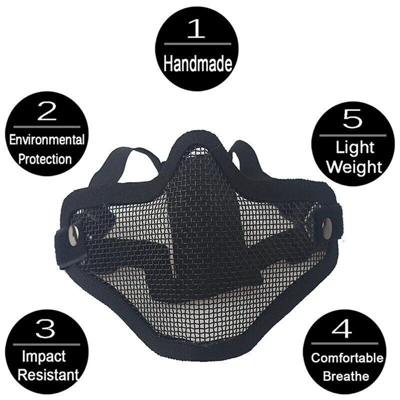 Zlangsports Tactical Half Face Airsoft Mask Metal Net Dual Strap Adjustment CS Wargame maschere protettive