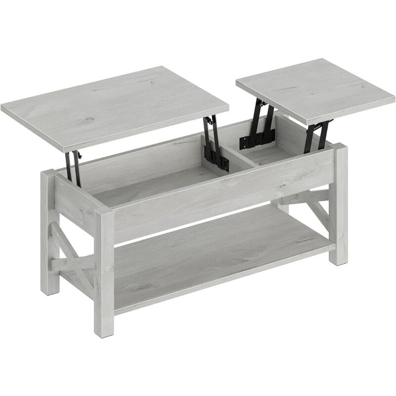 Журнальный столик, 47,2 дюйма, двухсторонний подъемный центральный стол для фермерского дома со скрытыми отсеками, серый журнальный столик