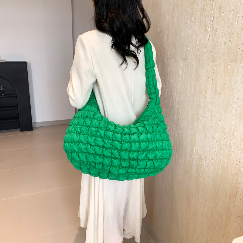 여성용 2024 나일론 빅 숄더백, Y2K 한국 패션, 새로운 트렌드 겨드랑이 가방, 여성용 여행 녹색 핸드백 및 지갑 디자인